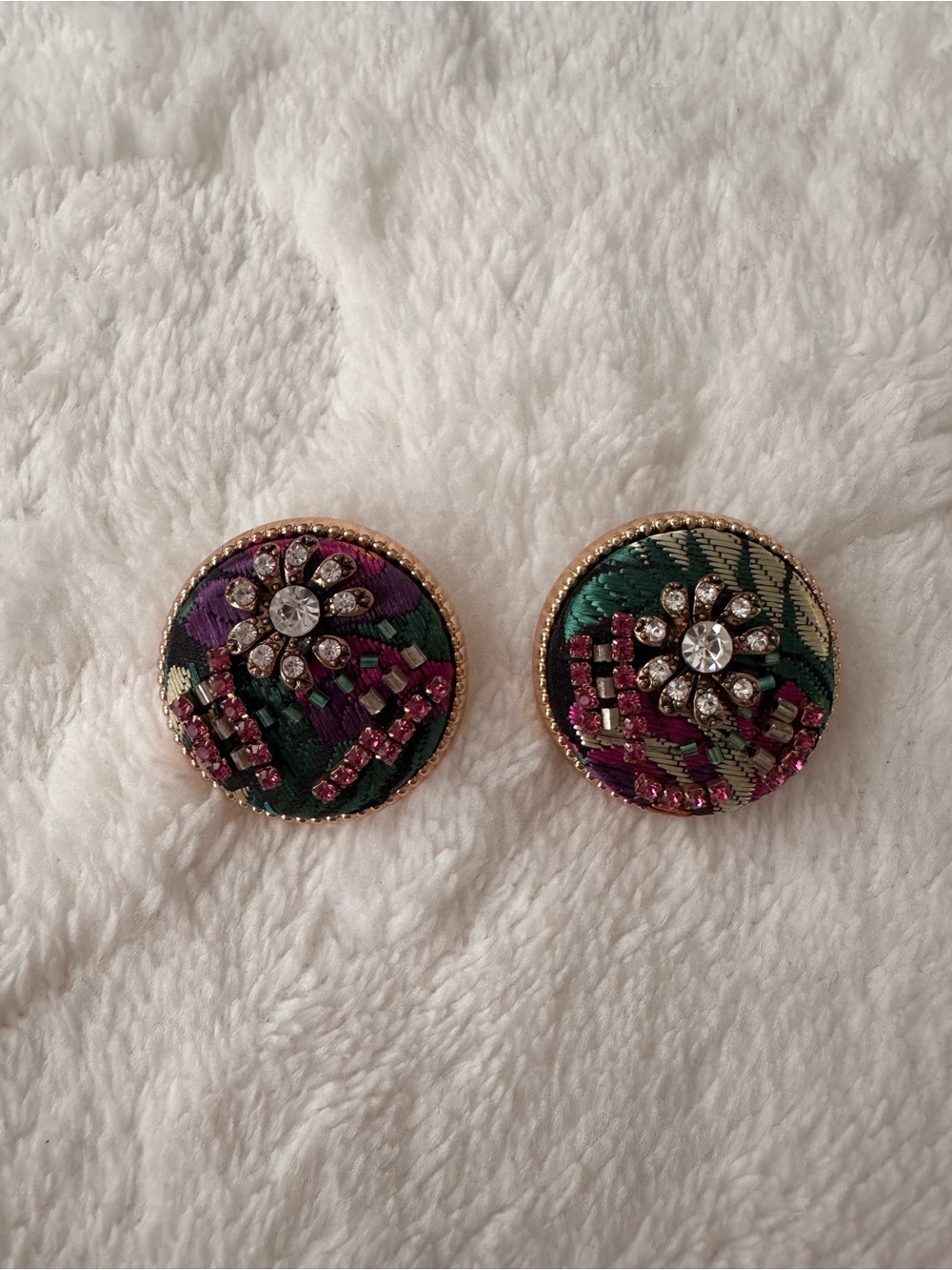Embellished Floral Round Stud Earrings